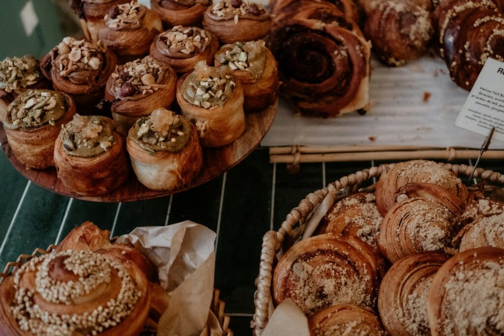 Freshly baked pastries and cinnamon scrolls at a local cafe in Dungog NSW